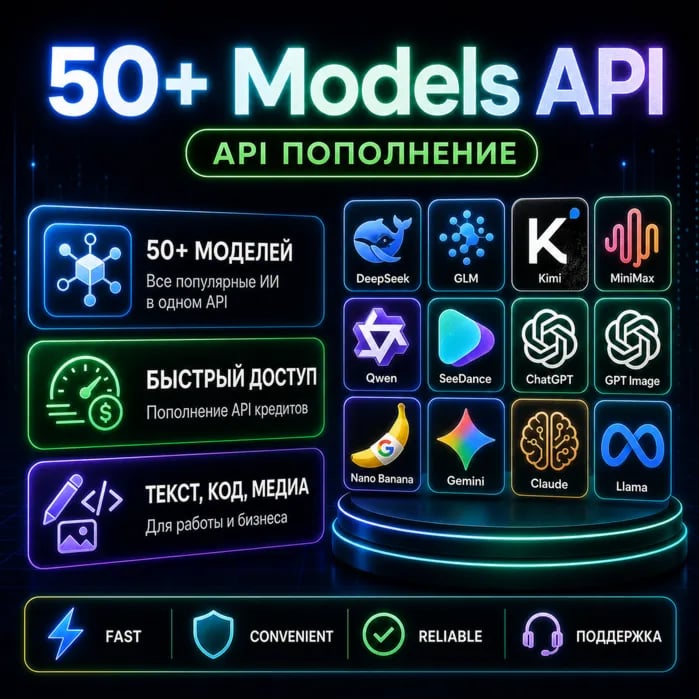 AI API пополнение $10 | 50+ нейросетей | DeepSeek GPT Gemini GLM | lizh.ai image 1